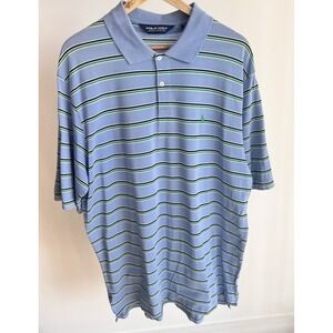 VINTAGE Polo Golf Ralph Lauren Men Polo Shirt XL Blue Striped Logo Short Sleeve